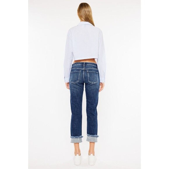 KanCan Mid Rise Slim Distressed Raw Hem Boyfriend Jeans Juniors Size 15/31 EUC - Picture 2 of 14